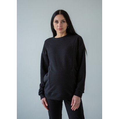 Утепленный свитшот свободного кроя для беременных с секретом для кормления Черный